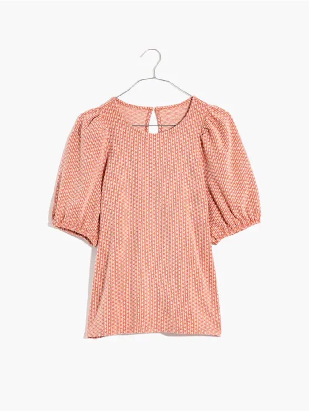 Madewell Coral Pink Puff Sleeve Printed Blouse